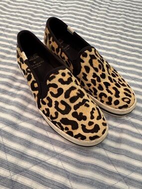 KEDS kate spade Leopard Print Calf Hair  Slip-On Sneakers - Black & Tan W 5